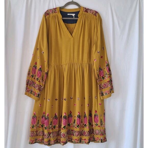 Anthropologie Floreat Womens Raella Yellow Embroidered Dress XL - Picture 4 of 8